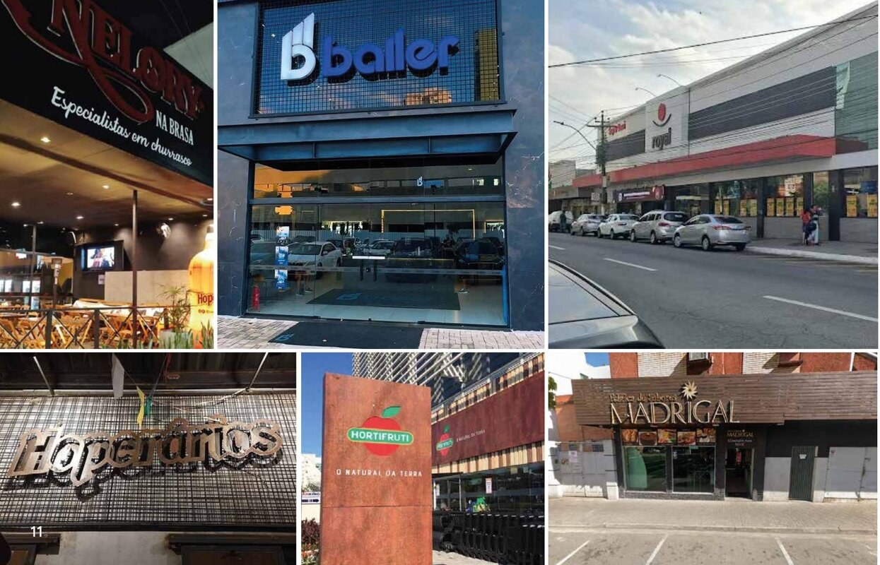 Colagem do entorno do Aterrado: praças, comércio e ruas arborizadas